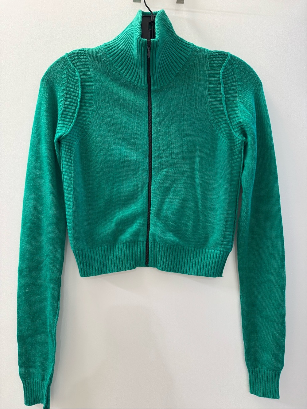 Theory Green Zip-up Ribbed Mock Neck Knit Jacket